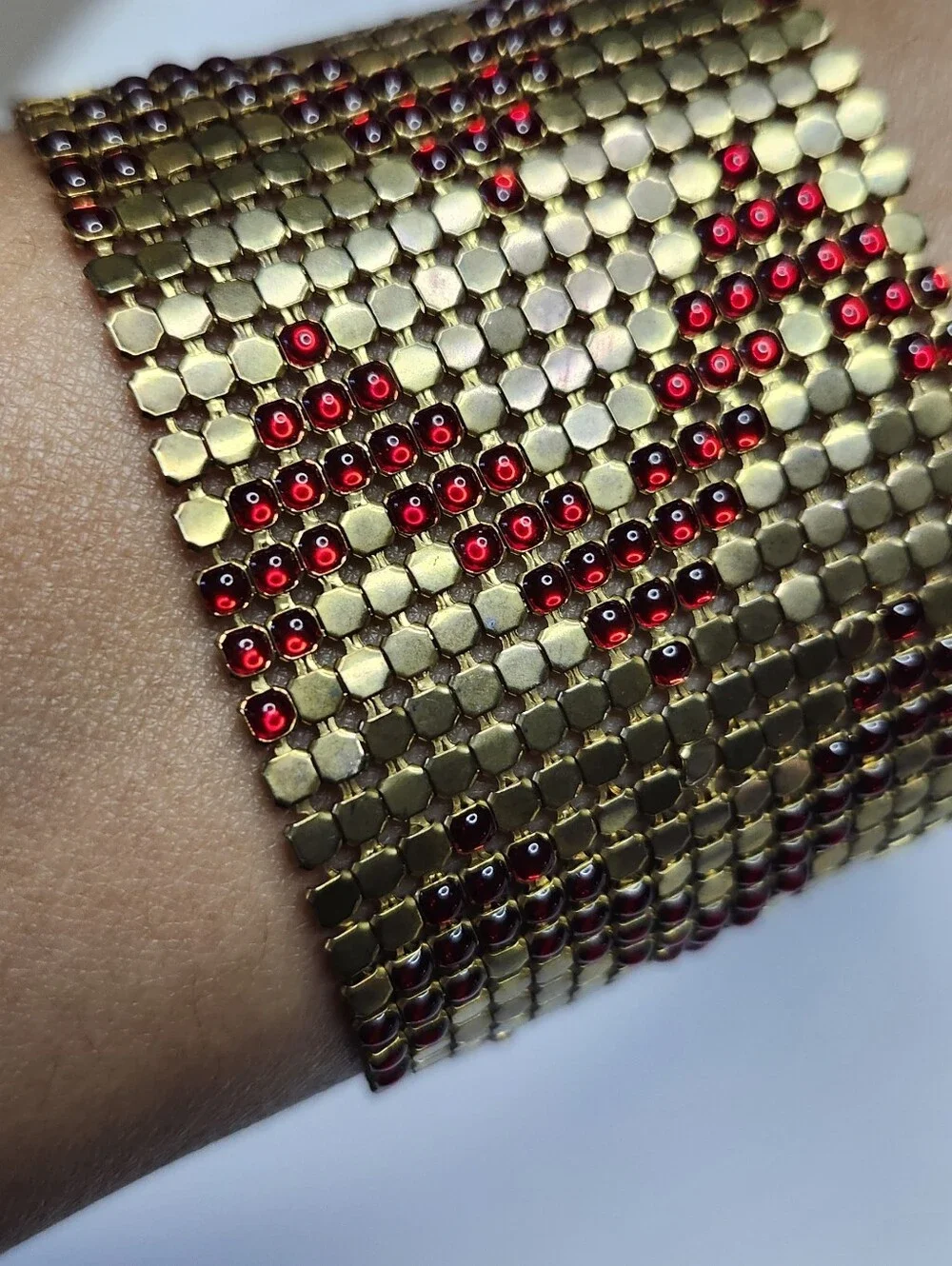 Gold and Red Sequin Chainmail Evening Clutch